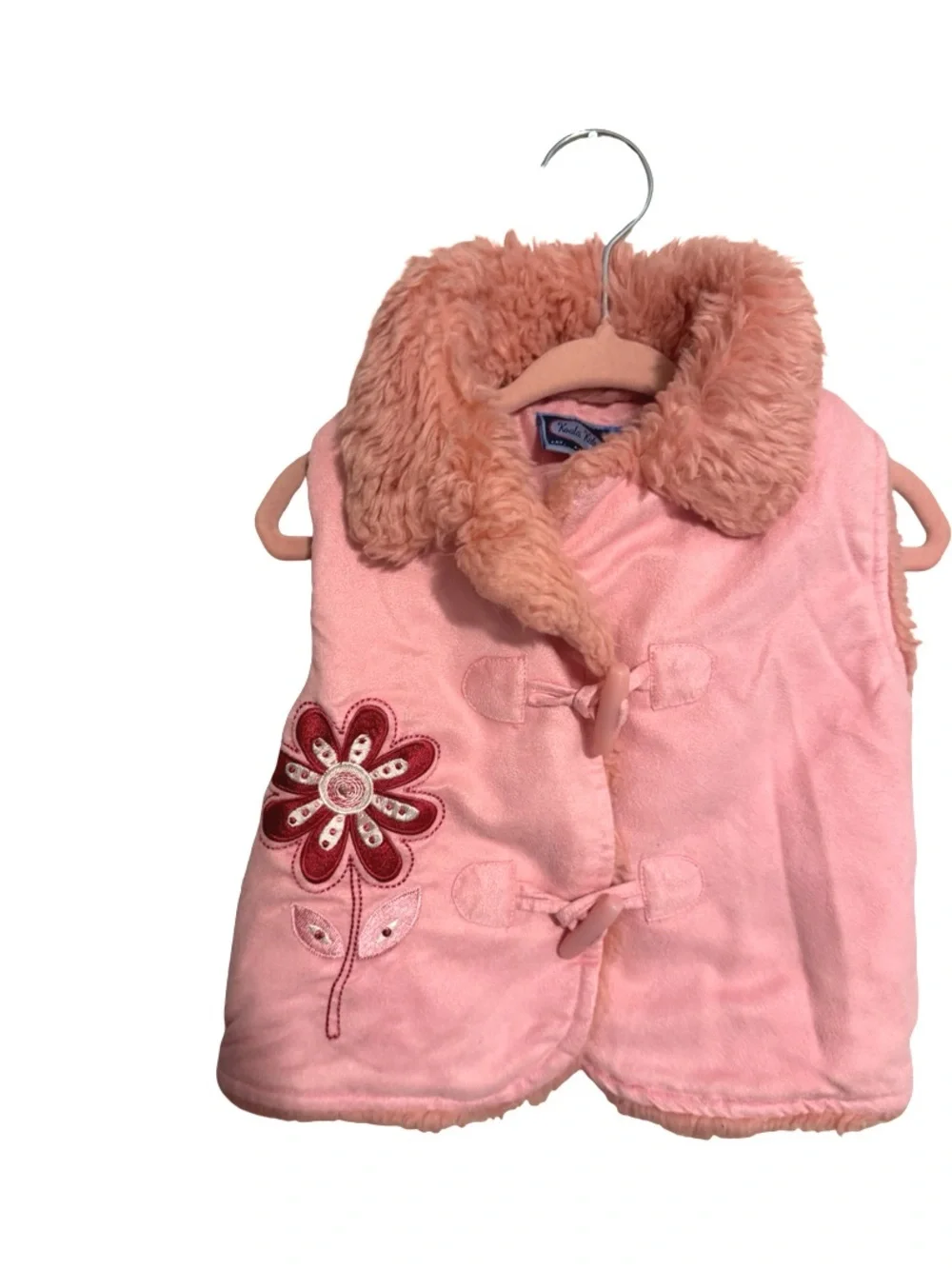 Koala Kids Pink Faux Fur Embroidered Flower Vest Baby Girls 12M Y2K Style